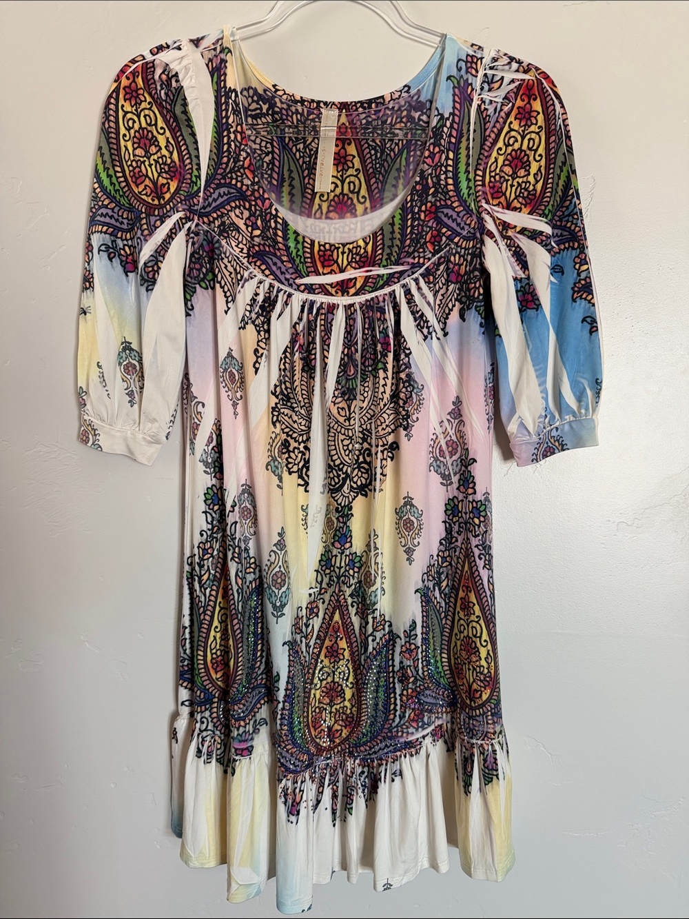 S-Twelve Multicolor Paisley Scoop Neck Midi Dress Bohemian Colorful Dress